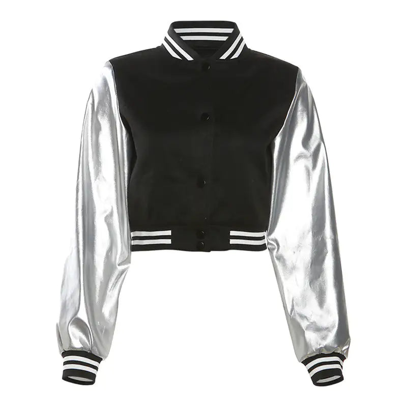 Metallic Cropped Varsity Jacket Rieworkes