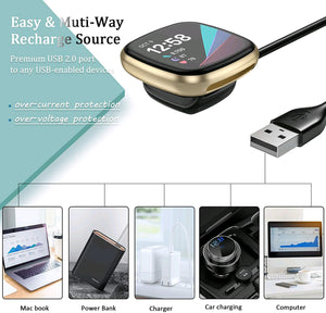 Wireless Charger For Fitbit Sense Versa 3 4 Watch USB Fast Charging Dock Cable Rieworkes