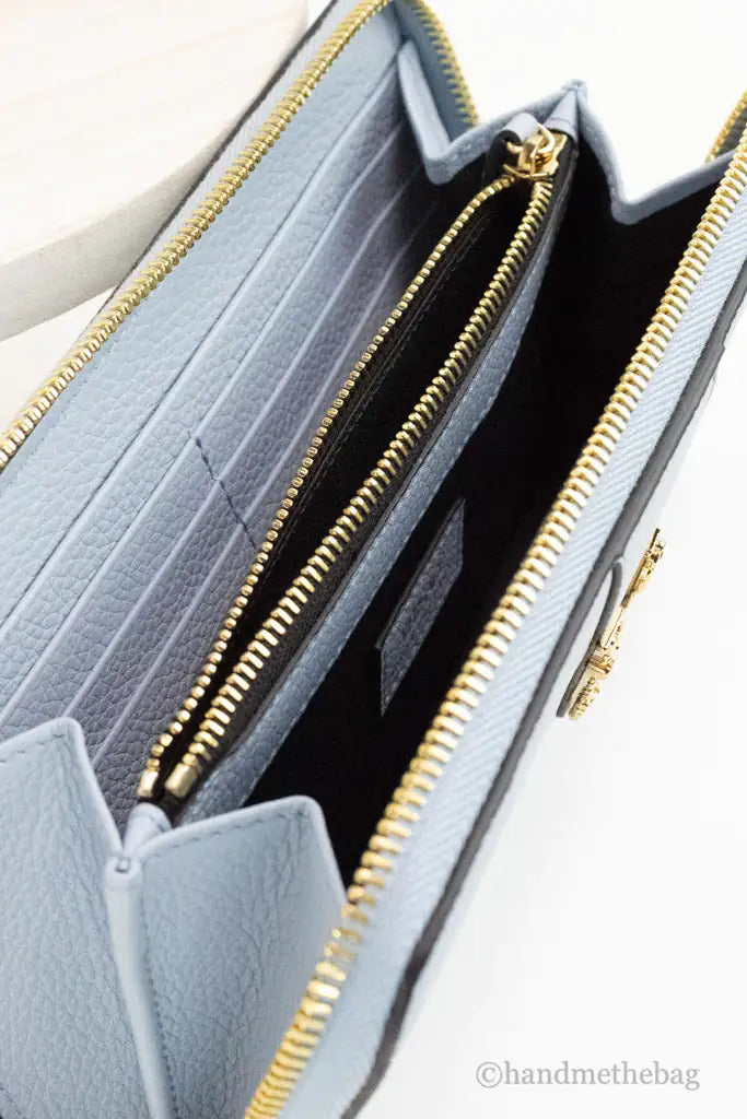 Versace Large Cornflower Leather Gold Monogram Zip Around Wallet Mimarta