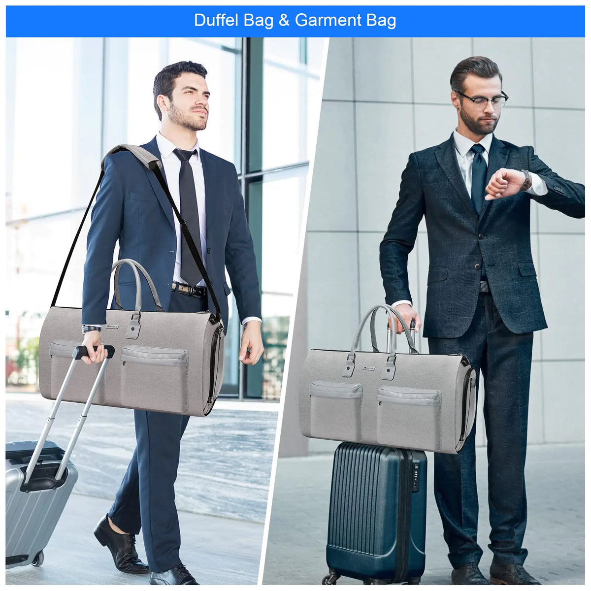 Convertible Garment Bag with Toiletry Bag, Modoker Carry on Garment Duffel Bag for Men Women - 2 in 1 Hanging Suitcase Suit Travel Bags, Light Grey Rieworkes