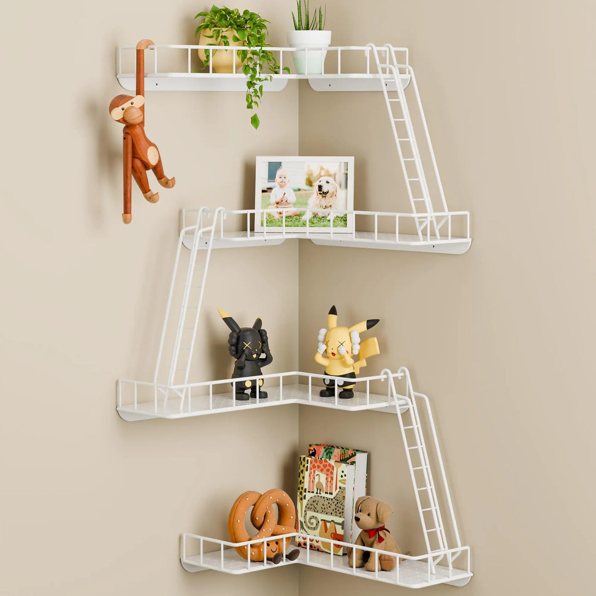 WOPITMER Fire Escape Wall Shelf - Modern City Style 4-Tier Corner Wall Shelves Easy to Install Metal Ladder Shelf for Figures New York Decorative Shelves for Bathroom Living Room & Home DecorWhite Mimarta
