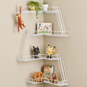 WOPITMER Fire Escape Wall Shelf - Modern City Style 4-Tier Corner Wall Shelves Easy to Install Metal Ladder Shelf for Figures New York Decorative Shelves for Bathroom Living Room & Home DecorWhite Mimarta