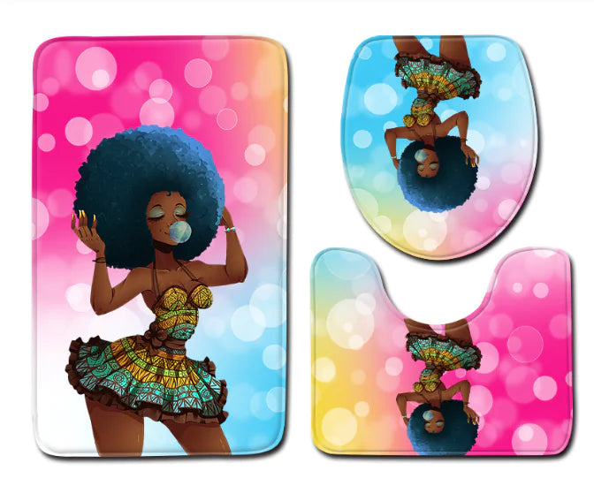 African Woman Bathroom Mat Set - Non-Slip Design Mimarta