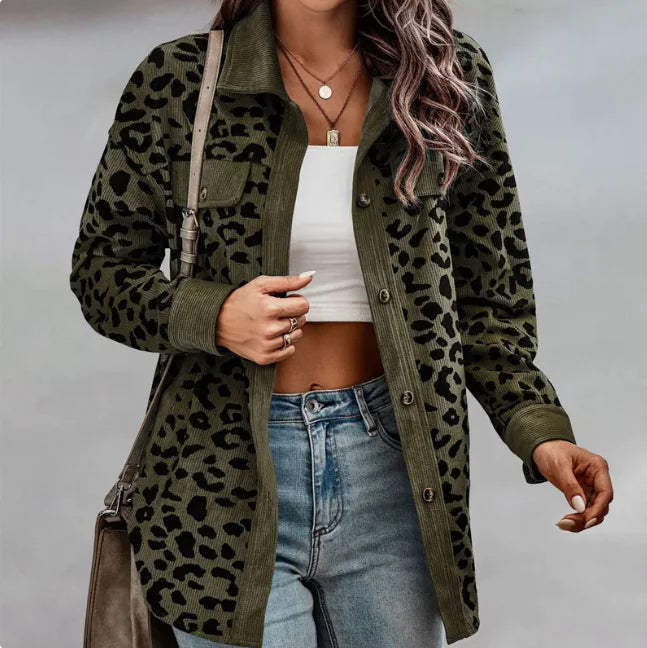 Chic Leopard Print Long Sleeve Jacket for Women Rieworkes