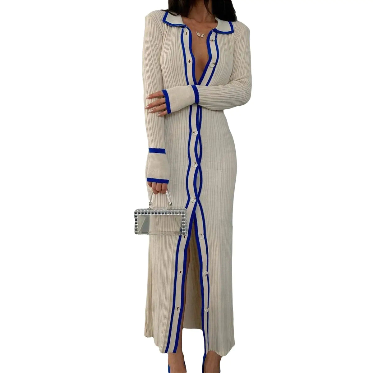 Stripe Lapel Dress Rieworkes