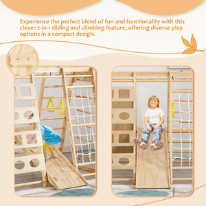 Toddler Indoor Wooden Gym 8-in-1 Indoor Playground Climbing Playset Rieworkes