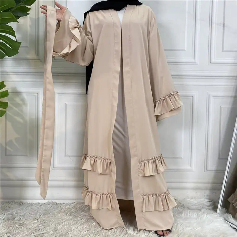 Ruffled Sleeves Lace-Up Dubai Cardigan Robe Mimarta