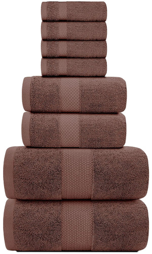 Luxury Brown Bath Towel 8 Piece Set Combed Cotton Hotel Quality Brown Towels Set Rieworkes
