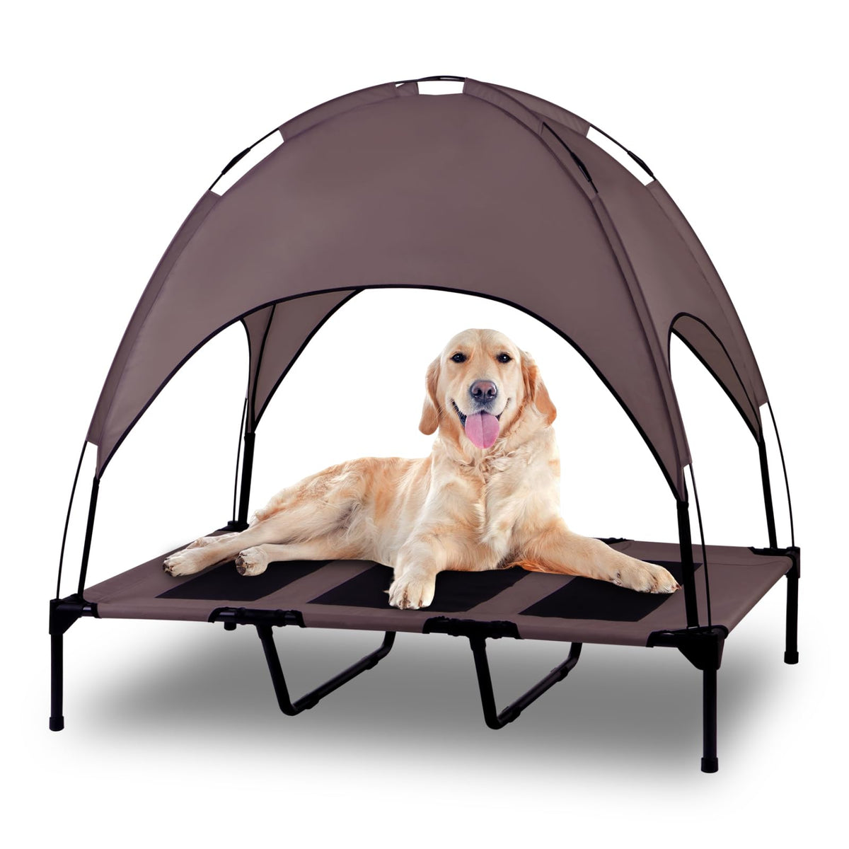 Elevated Outdoor Dog Bed with Canopy Raised Removable Cover Cooling Dog Beds with Waterpoof Shade Dog Tent Outside Portable Dog Cot for Large Dogs Pet (Brown) Mimarta