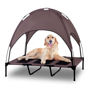Elevated Outdoor Dog Bed with Canopy Raised Removable Cover Cooling Dog Beds with Waterpoof Shade Dog Tent Outside Portable Dog Cot for Large Dogs Pet (Brown) Mimarta