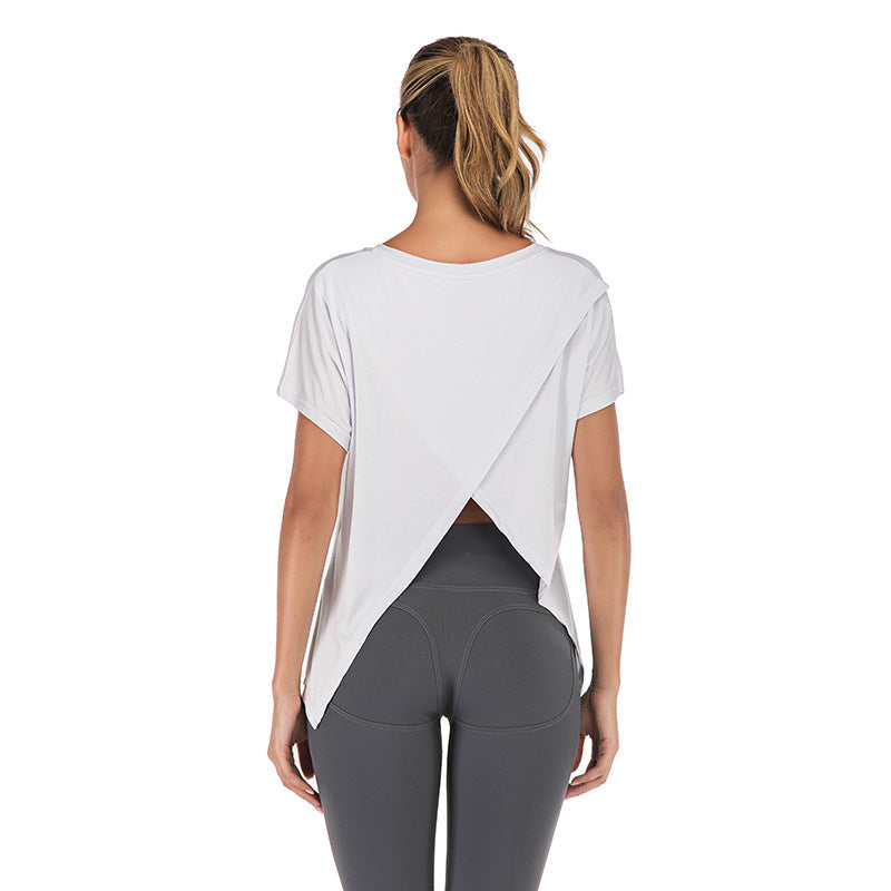 Summer V-Neck Sports T-Shirt with Open Back for Women Mimarta