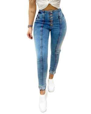 Hip-Lifting Slim High-Waist Denim Trousers for Women Mimarta