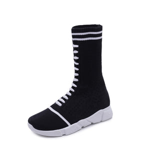 Autumn European Style Chunky Sole Knit Boots for Women Mimarta