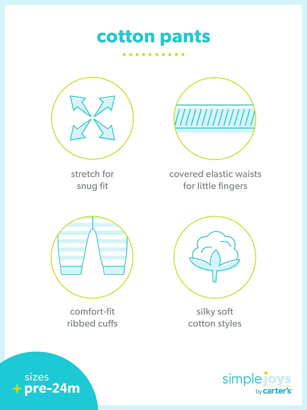 Simple Joys by Carter's Unisex Babies' Cotton Pants, Pack of 4 12 Months Black/Grey Bear/Spruce Green/White Rieworkes