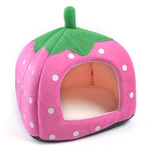 Vedem Pet Portable Strawberry Fleece House Bed for Dog/Cat/Rabbit/Hamster/Guinea-Pigs (XL Pink) Mimarta