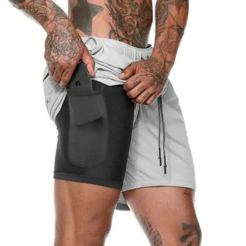 Men 2 in 1 Running Shorts Jogging Gym Fitness Rieworkes