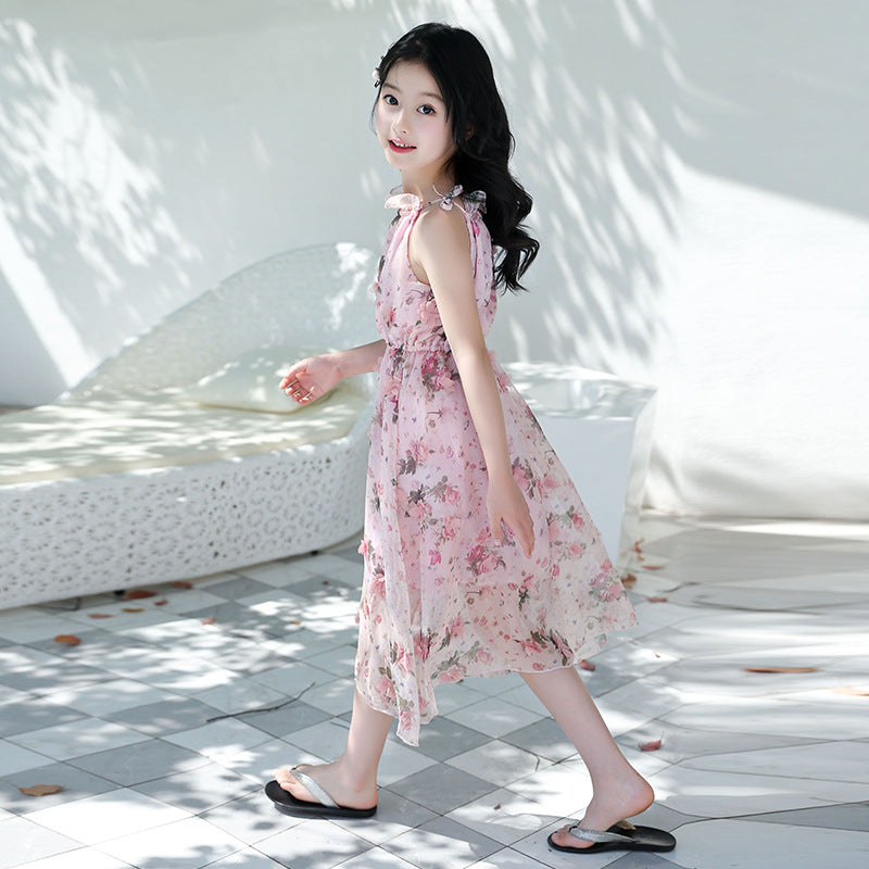 Girls' Bohemian Summer Dress - Floral Beach Maxi Dress Mimarta