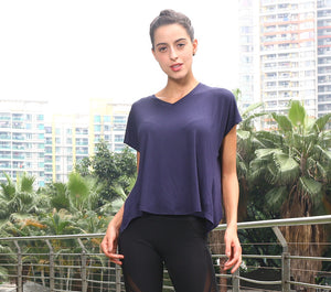 Summer V-Neck Sports T-Shirt with Open Back for Women Mimarta