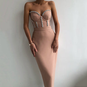 Strapless Elegant Bandage Dress with Nail Drill Mimarta