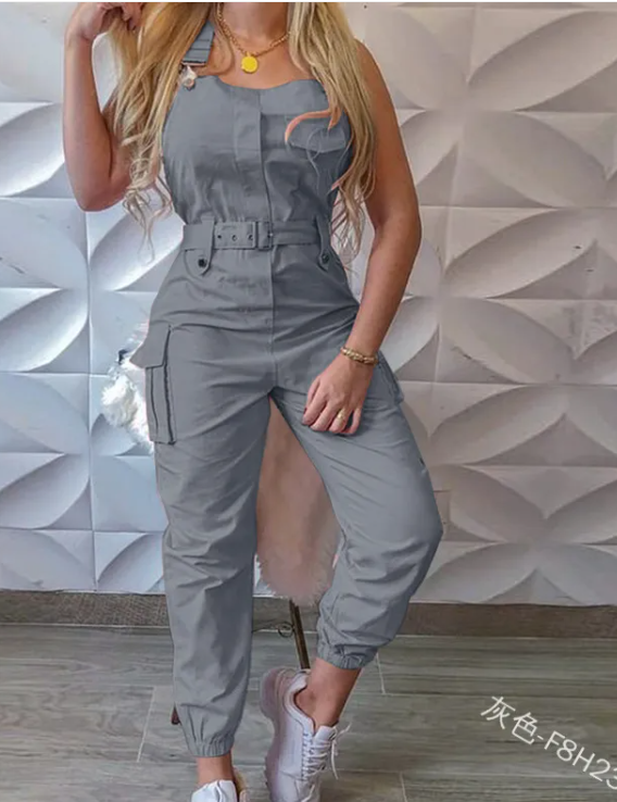 Women's Fashion Work Clothes Jumpsuit Belt Sleeveless Mimarta
