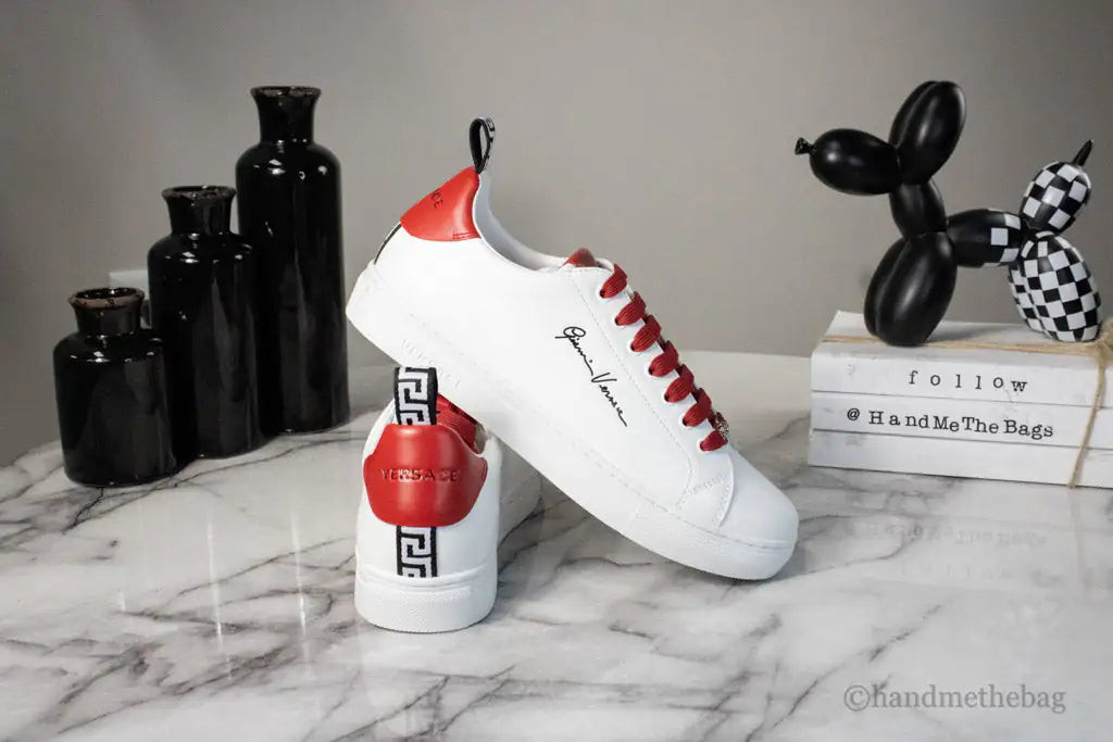 Versace White Red Vitello Leather Gianni Versace Signature Sneakers Mimarta