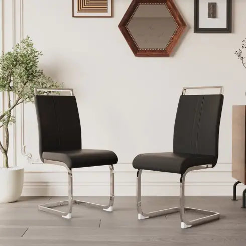 Modern Dining Chairs,PU Faux Leather High Back Upholstered Side Chair With C-shaped Tube Plating Metal Legs For Dining Room Kitchen Vanity Patio Club Guest Office Chair Set Of 2 Rieworkes