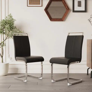 Modern Dining Chairs,PU Faux Leather High Back Upholstered Side Chair With C-shaped Tube Plating Metal Legs For Dining Room Kitchen Vanity Patio Club Guest Office Chair Set Of 2 Rieworkes