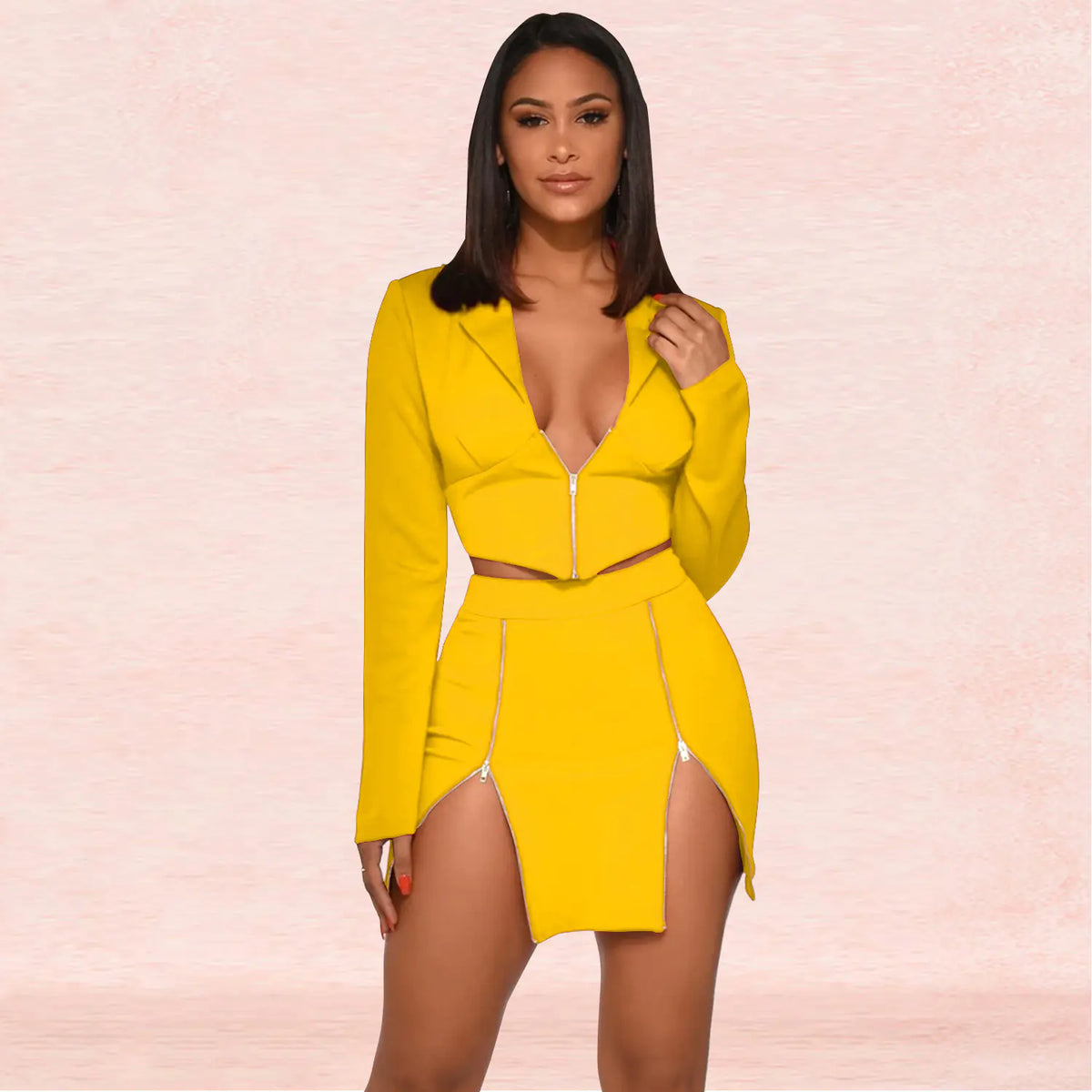 Women's Sexy V-Neck Blazer and Skirt Two-Piece Set Mimarta