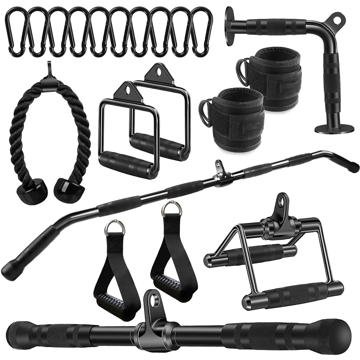 WNOEY 21 PCS Cable Attachments for Gym Set with 48 in LAT Bar LAT Pulldown Attachments Cable Machine Attachment Tricep Pull Down Attachment Home Gym Accessories Black Mimarta
