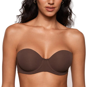 INLYRIC Womens Inbarely Plus Strapless Bra Full Coverage Lightly Lined Multiway Sexy Underwire Support Seamless Bras Hazelnut - Go One Size Up 34DD Mimarta