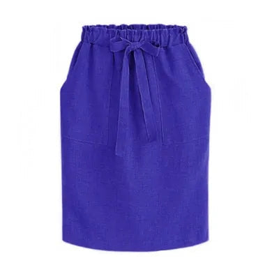 Women's Cotton Elastic Waist Bow Skirt - Summer/Autumn Midi Office Pencil Style (Green) Rieworkes