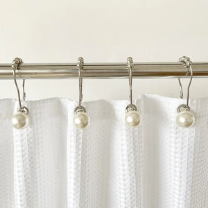 12PCS Decorative Shower Curtain Hooks Elegant Pearl Shower Curtain Rings Ivory Artifical Pearl and Rustproof Metal Shower Hooks for Bathroom Shower Curtain Hangers Mimarta
