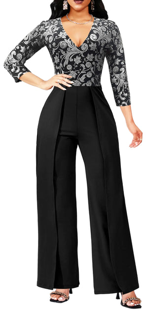 Yiershu Women sparkly jumpsuits Elegant 3/4 Sleeve High Waist Long Pants Party Club Mimarta