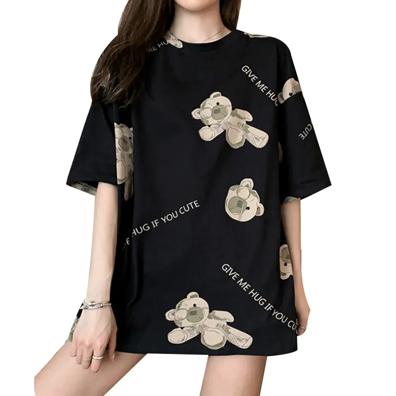 Korean Bear Cartoon Print Short-Sleeved T-Shirt Rieworkes