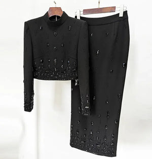 Elegant Rhinestone Long Skirt Set Mimarta