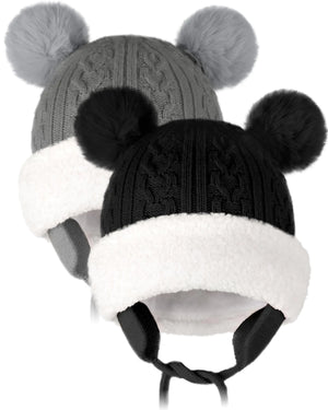 OLIKER Toddler Winter Hat Knitted Boys Girls Baby Beanie Double Pom Pom Kids Baby Winter Hat Fall Winter Hats Mimarta