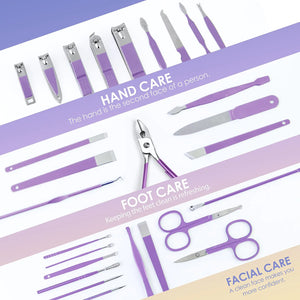 Manicure Set Professional Manicure Kit - 30 in 1 Pedicure Kit Nail Clippers Set Stainless Steel Nail Kit for Women - Purple 30 piece set Rieworkes