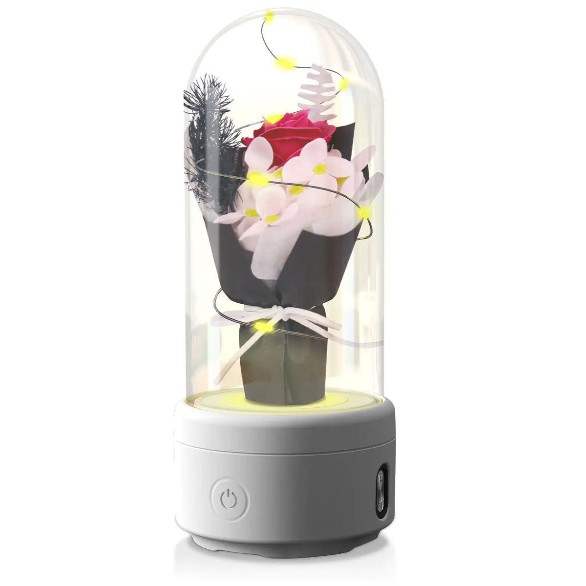Creative 2 In 1 Bouquet LED Light And Bluetooth-compatible Speaker Mother's Day Gift Rose Luminous Night Light Ornament In Glass Cover Rieworkes
