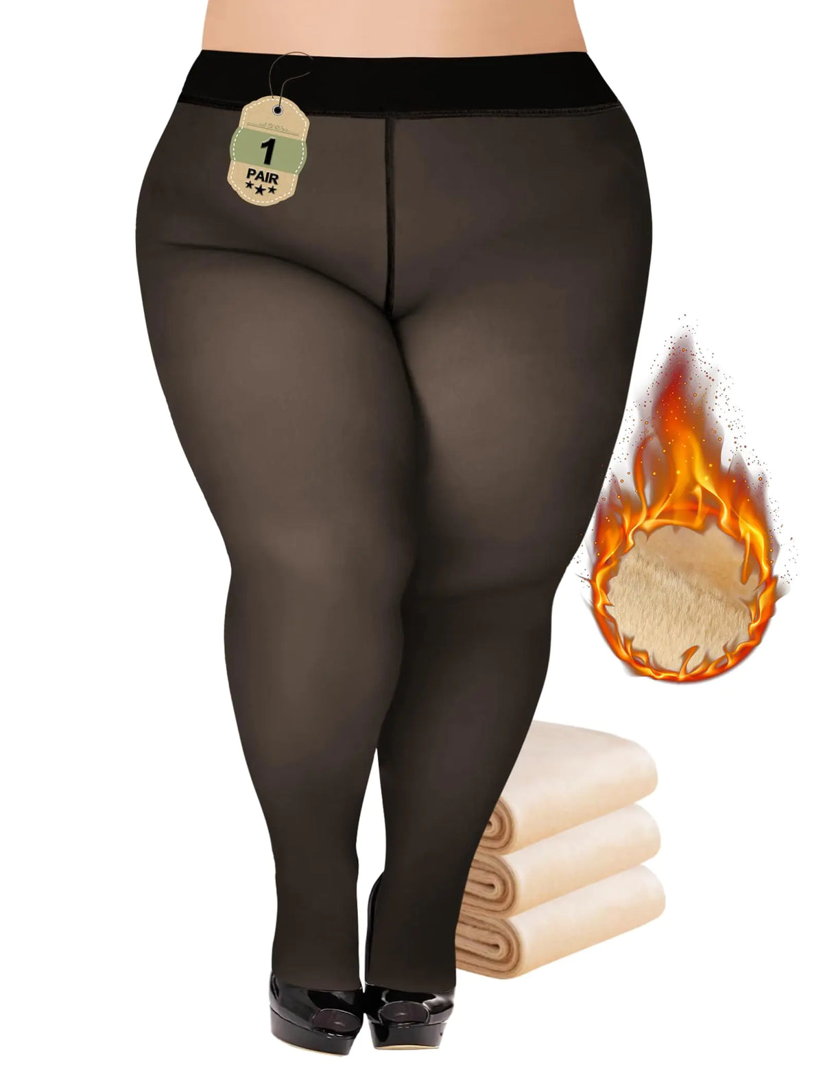 Buauty Plus Size Fleece Lined Tights Womens- Winter Warm Fake Translucent Thermal PantyhoseThick Leggings under Dresses Mimarta