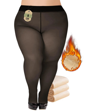 Buauty Plus Size Fleece Lined Tights Womens- Winter Warm Fake Translucent Thermal PantyhoseThick Leggings under Dresses Mimarta