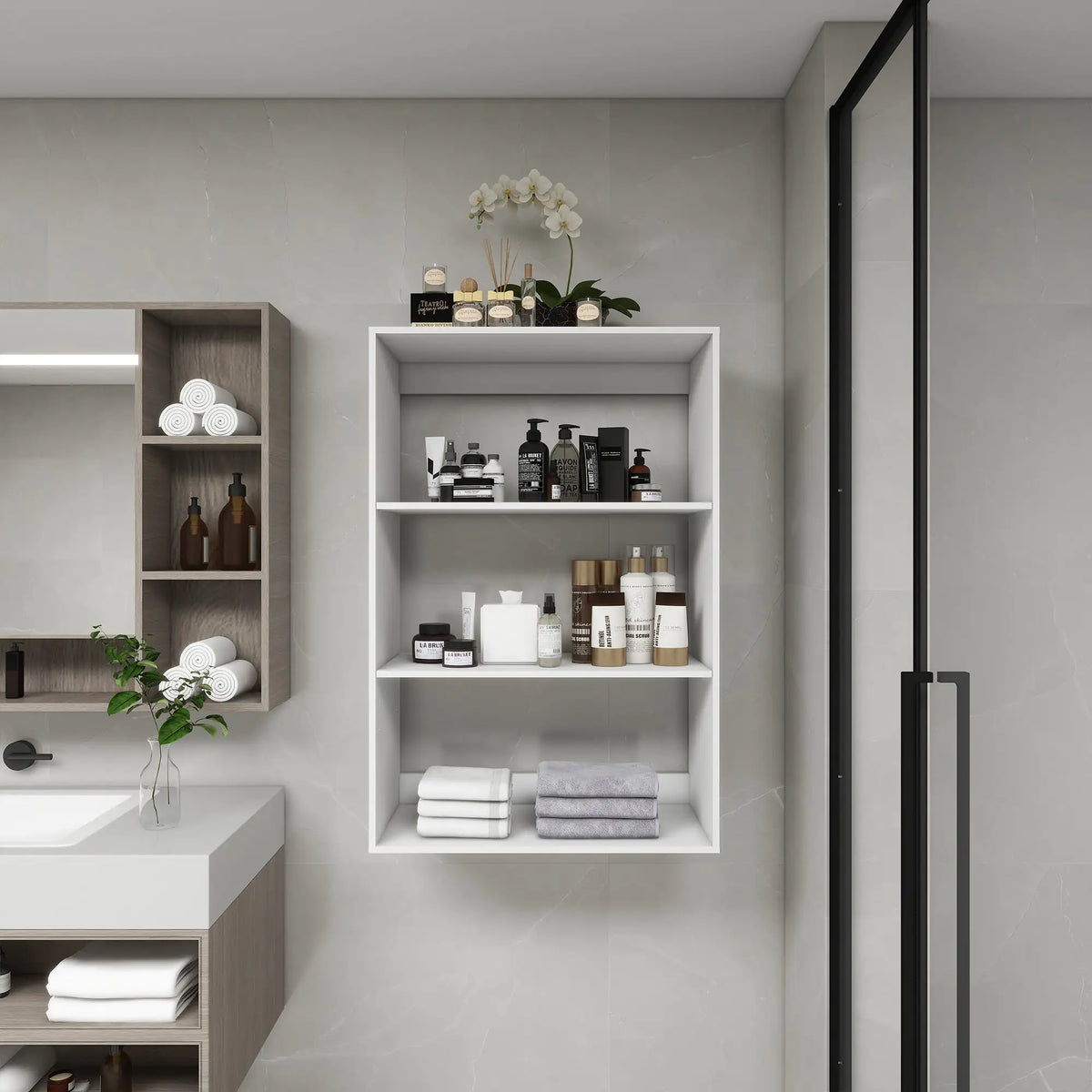 B4 Bathroom colset shelves Wood Modular Closet System Wall Mounted Shelves Walk in Clothes Storage Cabinet Shelving Built in Closet Organizer for Bedroom White 31.49''W x 16.04''D x 47.24''H Rieworkes