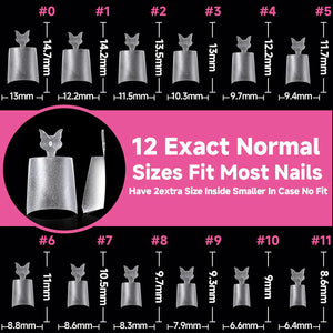 UNA GELLA Short Coffin Fake Nails 504Pcs Half Cover Matte Nail Tips Extra Short Coffin Gel X Nail Tips No C Curve Pre-buff No Need File Salon Quality Nail Extension DIY Nail Art Salon 12 Sizes C3-Half Short Coffin Rieworkes