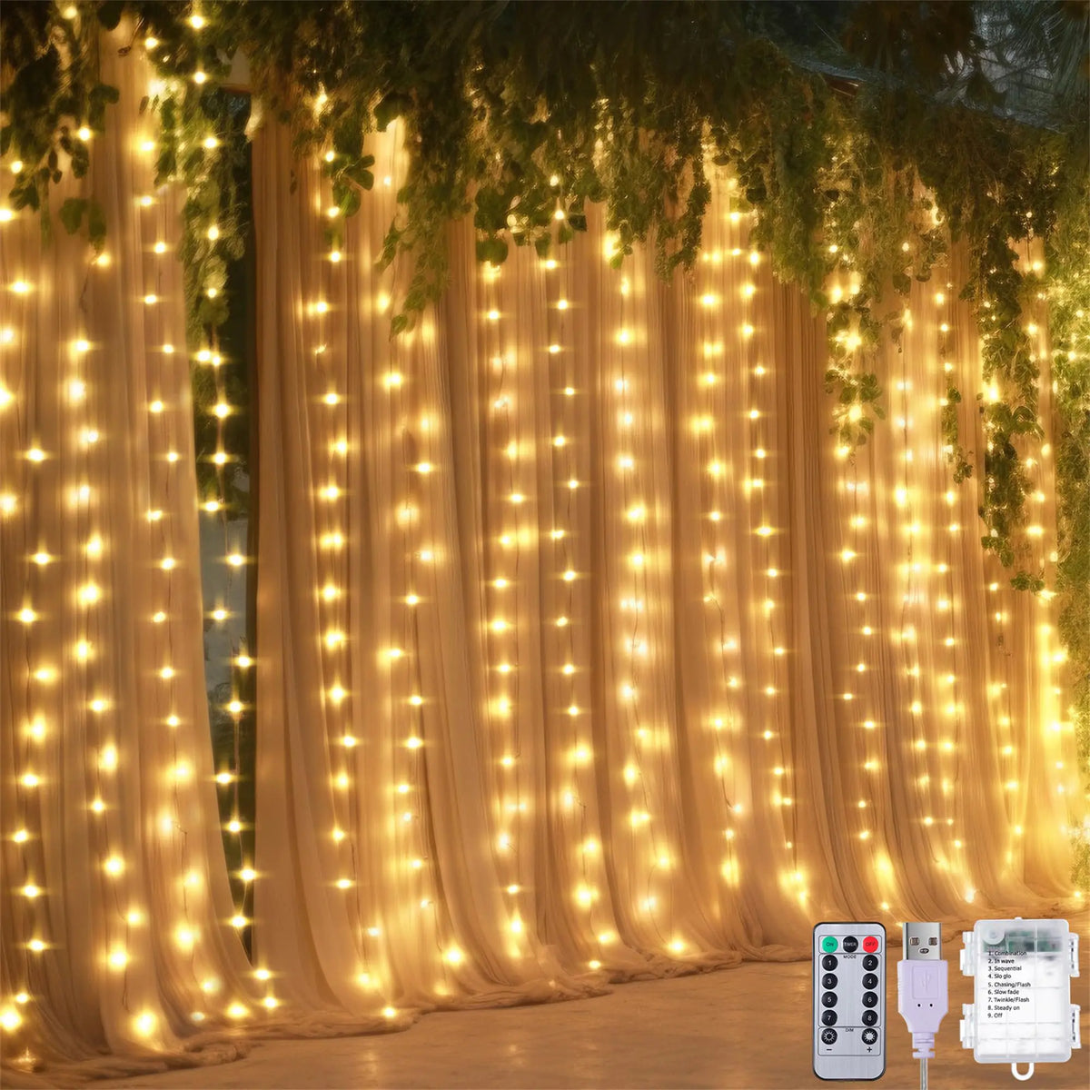 Meonum Curtain Tapestry Backdrop String Lights Each 13 Strings 6.6 x 5 ft Tapestry Fairy String Light 8 Modes Window Wall Hanging Light Strings for Bedroom Christmas Curtain Decor(3 Pack) Mimarta