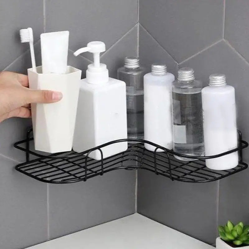 Triangular Wall-Mounted Storage Shelf with Hanging Basket Mimarta