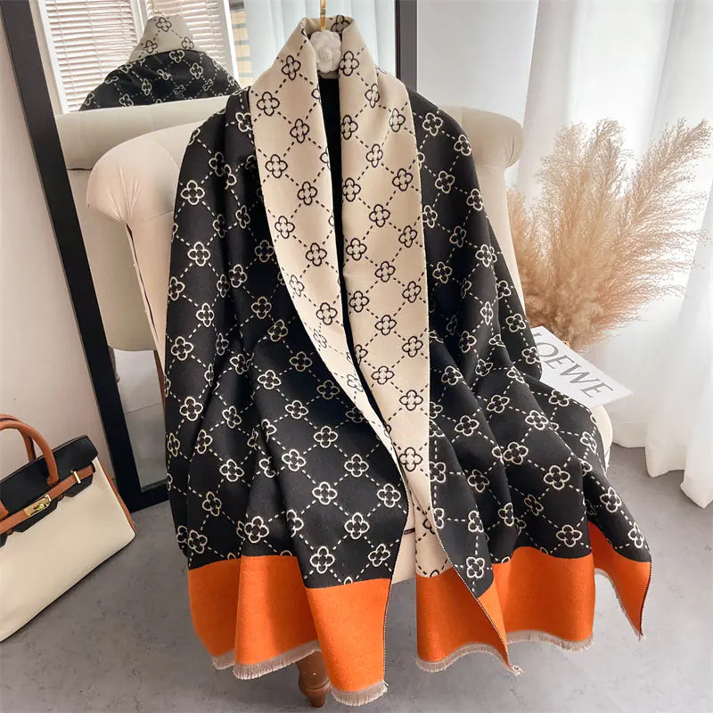 Luxury Floral Winter Poncho and Cashmere Scarf Set Mimarta