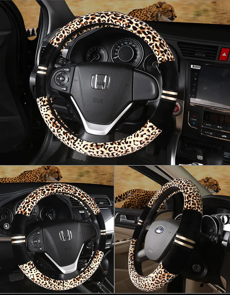 Winter Car Steering Wheel Cover - Plush Leopard Print Mimarta