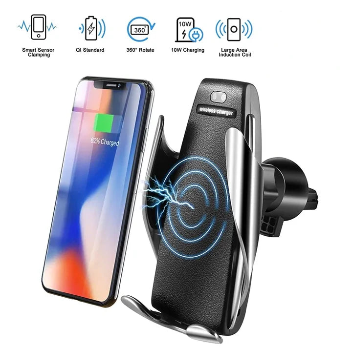 Wireless sensor car phone holder &amp; charger. Rieworkes
