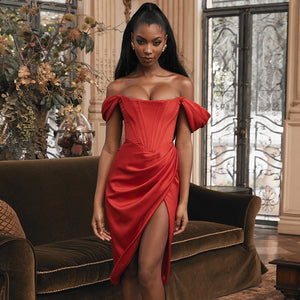 Off-Shoulder Asymmetrical Sexy Split Dress Mimarta