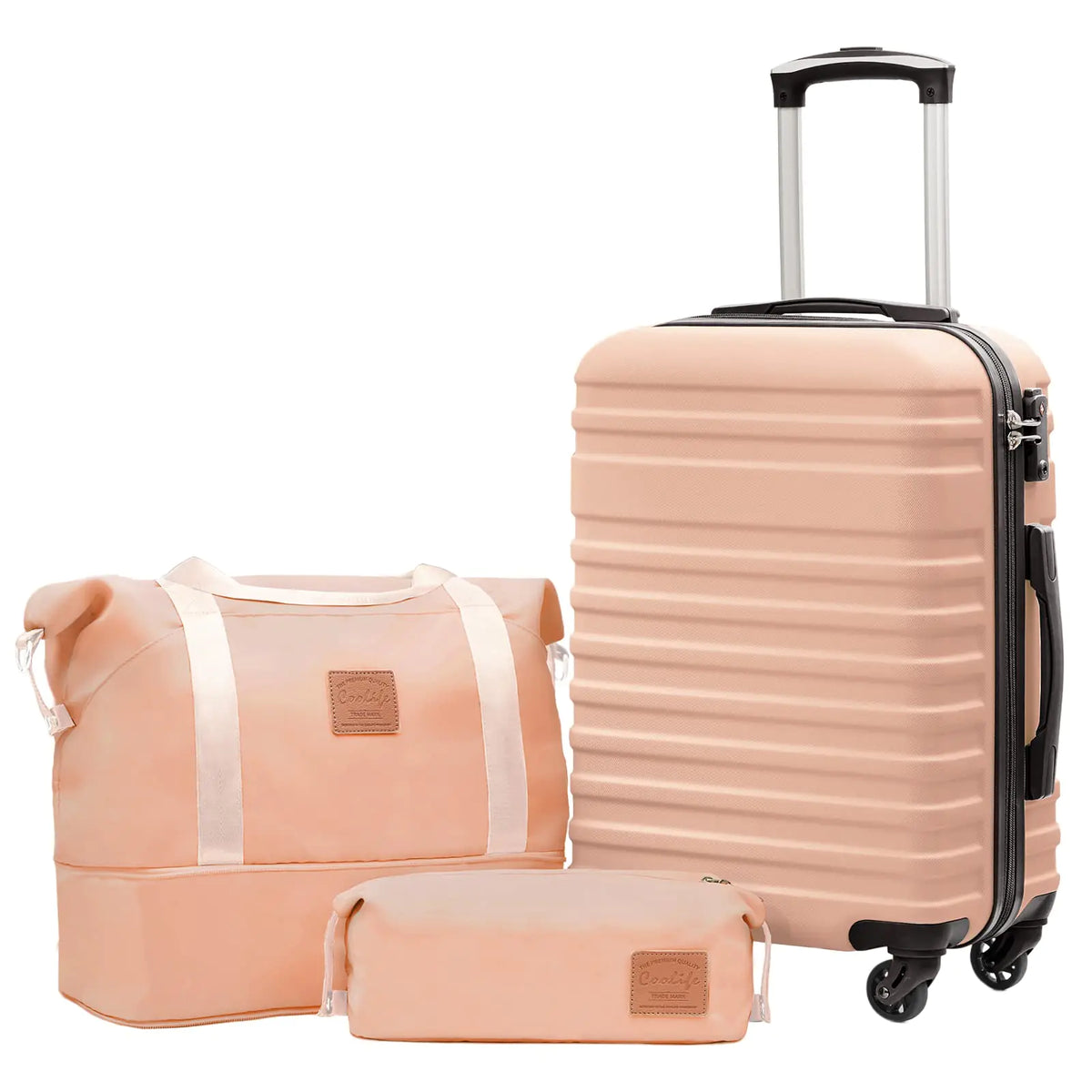 Coolife Suitcase Set 3 Piece Luggage Set Carry On Hardside Luggage with TSA Lock Spinner Wheels (Pink, 3 piece set (DB/TB/20)) Pink 3 piece set (DB/TB/20) Rieworkes
