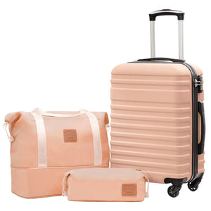 Coolife Suitcase Set 3 Piece Luggage Set Carry On Hardside Luggage with TSA Lock Spinner Wheels (Pink, 3 piece set (DB/TB/20)) Pink 3 piece set (DB/TB/20) Rieworkes